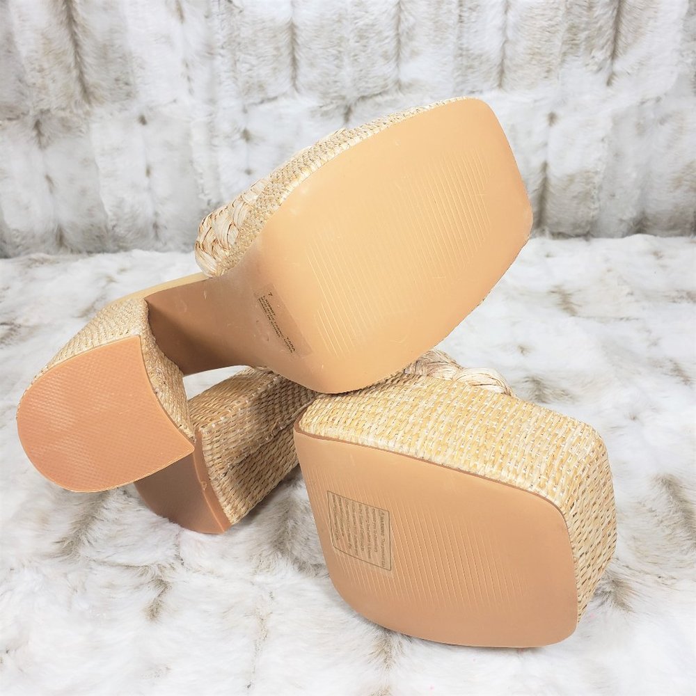 ☆ Cape Robbin Yara Nude Braided Strap High Block Heel Slip On Heeled Sandals - Picture 13 of 15